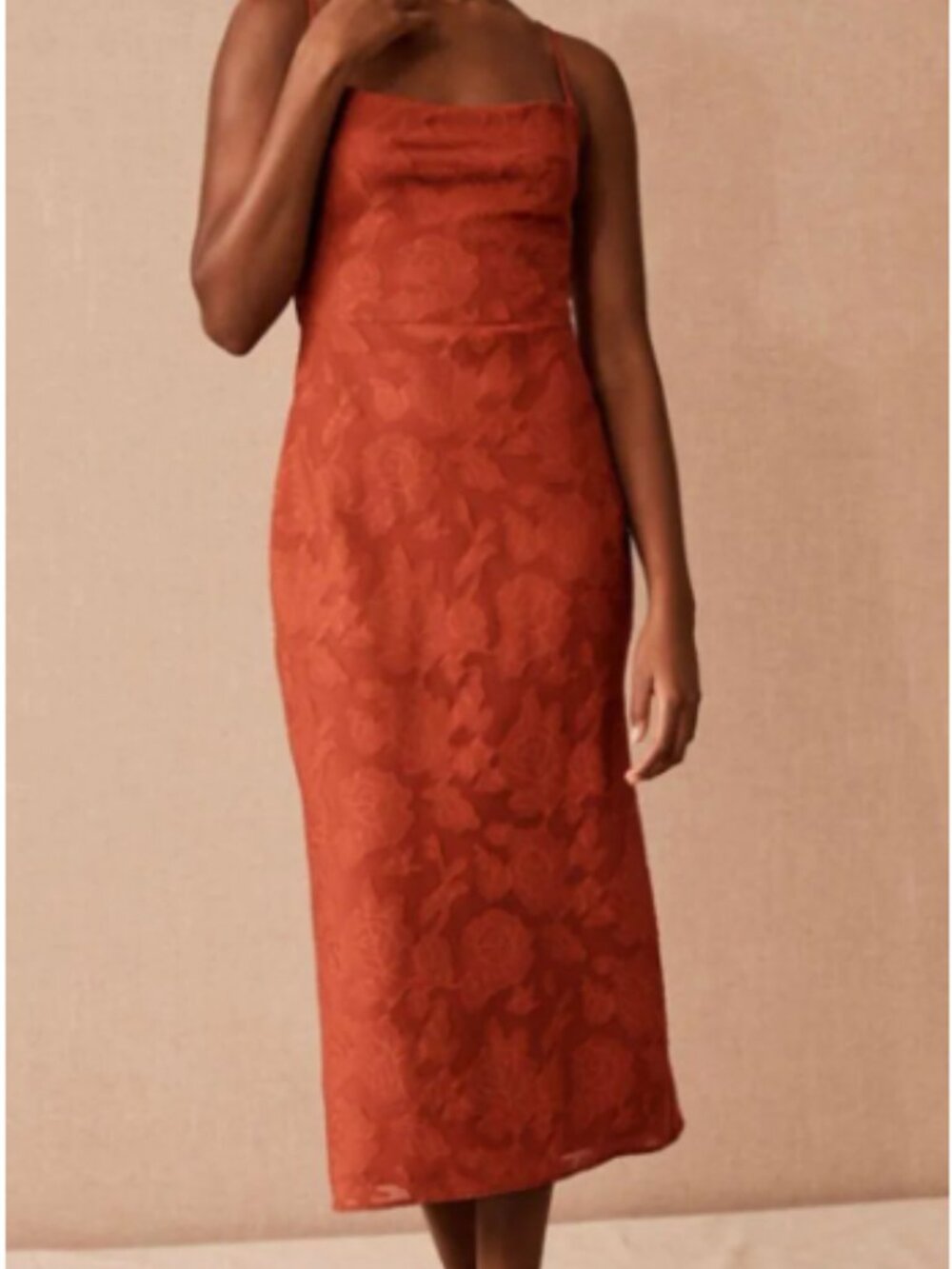 BHLDN x Anthropologie Hutch Cowl Neck Slip Midi Dress in Rust